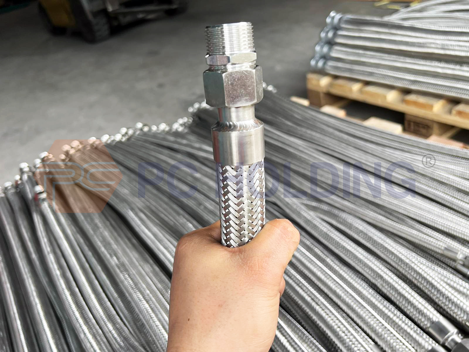 Ống ruột gà bọc lưới inox chịu nhiệt hàn 2 đầu thẳng BSP bọc lò xo kèm 2 kép